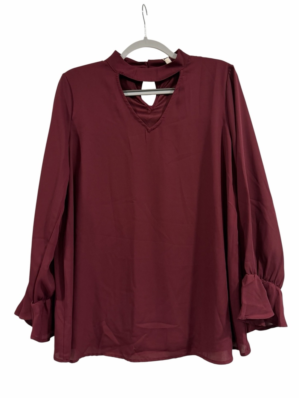 Women’s Long Sleeve Key Hole Burgundy Wine Blouse Top Size Large Pink Blush